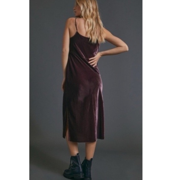 Anthropologie The Elyse Velvet Bias Slip Dress in Chocolate - Picture 4 of 11